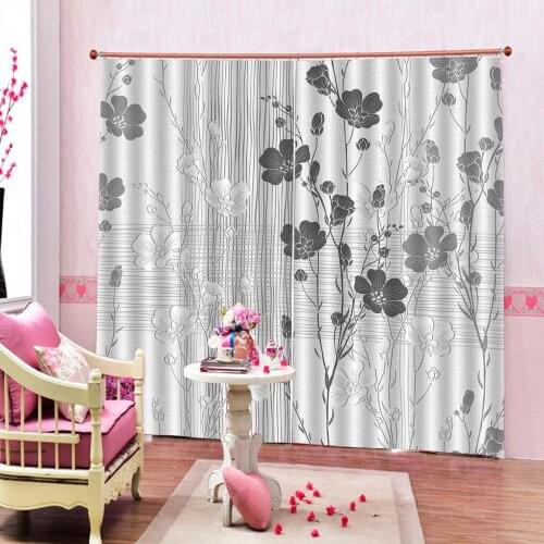 Custom 3D Clear Simple curtains Black And White Sketch Flowers Shower Curtain For Living room bedroom Blackout Drapes Decor