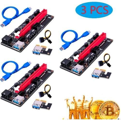 3pcs Newest VER009 USB 3.0 PCI-E Riser VER 009S Express 1X 4x 8x 16x Extender Riser Adapter Card SATA 15pin to 6 pin Power Cable