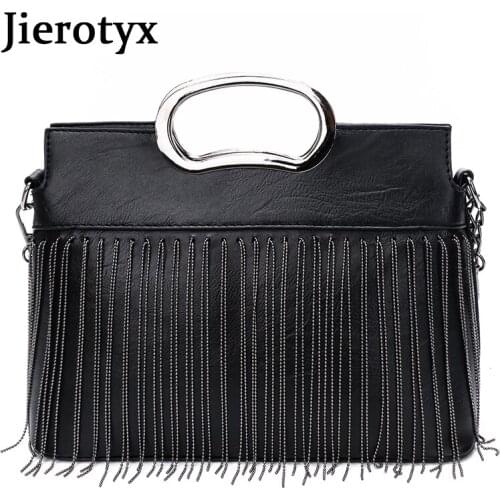 JIEROTYX Sexy Tassel Handbags Pu Leather Bag Women Shoulder Bags Black Crossbody Bags For Women Luxury Brand Bolsa Feminina