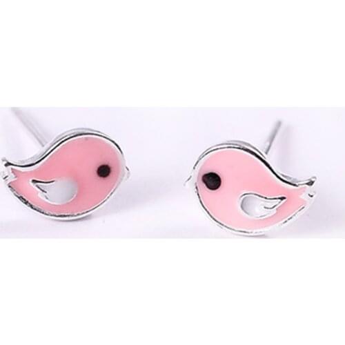 XIYANIKE Cute 925 Sterling Silver Pink Bird Stud Earring for Kids Children Girl Lovely Animal Sterling-silver-jewelry Bijoux New