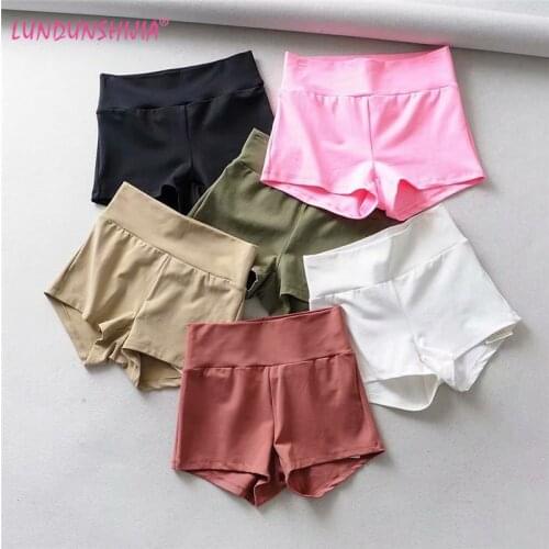 LUNDUNSHIJIA 2020 Summer Womens Elastic Sports High Waist Shorts High Quality Cotton Tight Shorts For Women 6 Colors