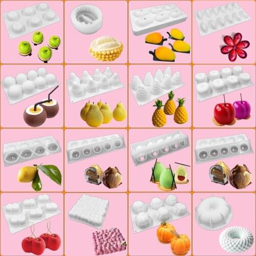 3D Fruit Apple Cherry Shape Cake Silicone Mold Mousse Dessert Mould Lemon Pear Cheery Chocolate Pastries Molds DIY Baking Tray