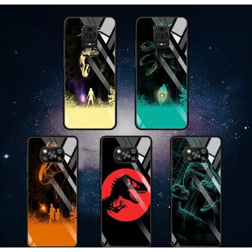 Glass Case for Xiaomi Redmi Note 9S 10 8 Pro 9 9C Poco X3 NFC 11 10T Lite Movil Luxury Smartphone Cover Jurassic Park Dinosaur