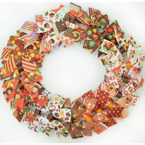SUPWRF 20pcs/lot 3.1" Inch Thanksgiving Printed ribbon Bows Clips Girls hair bow Headware Kids Hair Accessories MIX T0929