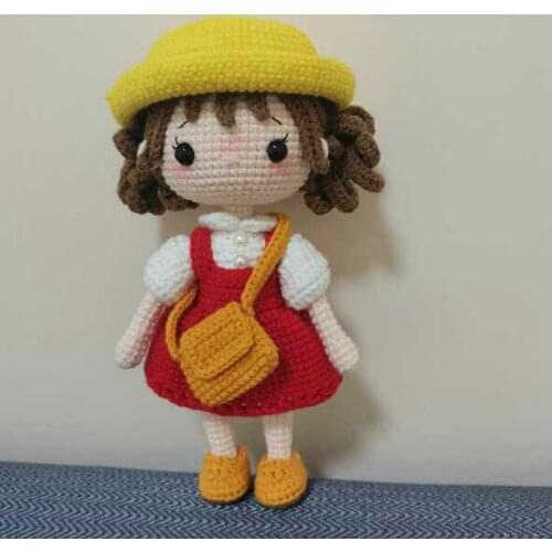 Knitting Dolls Kid Xiaomei Sister Girls with hat Crochet Yarn Soft Cotton Toys Handmade Knitted Toy finished Knit Fabric Toy
