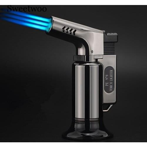 Outdoor BBQ Lighter Cigar Torch Turbo Lighter Jet Butane Gas Cigarette 1300 C Spray Gun Windproof Metal Pipe Lighter For Kitchen