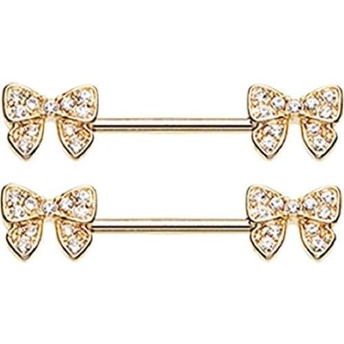 Nipple Bar Shield Rings barbell sold 14 gauge gold plate bow Sold as pair