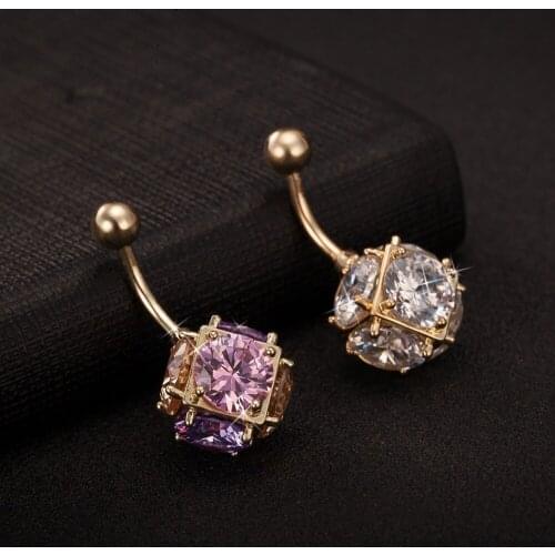 16G Shining Clear CZ Ball Navel Piercing Nombril Belly Button Rings Retro Style Cubic Belly Piercing