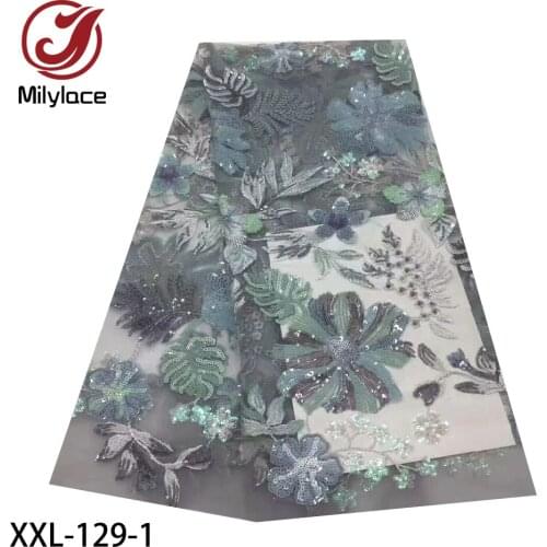 2020 High Quality African Sequins Lace Fabric French Net Embroidery Tulle Lace Fabric for Wedding Party Dress XXL-129