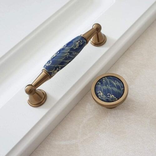 3.75'' 5'' Ceramic Drawer Pulls Door Handles Kitchen Cabinet Handles Dresser Knob Cupboard Handle Furniture Blue Antique Bronze