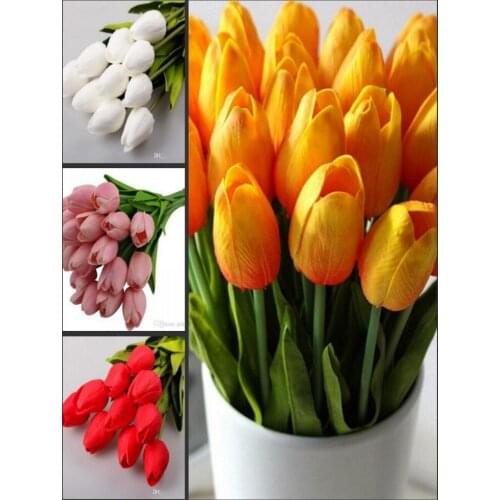 50 pcs/lot Tulip Artificial Flower PU Artificial bouquet Real touch flowers For Home Wedding decoratiom Supplies