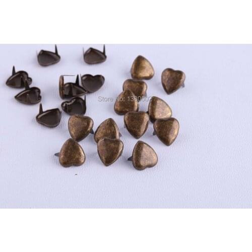50pcs bronze color Heart Shape Metal Garment Rivets Studs for Shoes Bags DIY leather Craft Sewing Tool