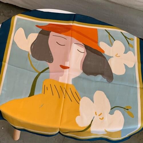 70*70 printing girl small square scarf small Silk like scarf womens thin scarf Fashion Scarf