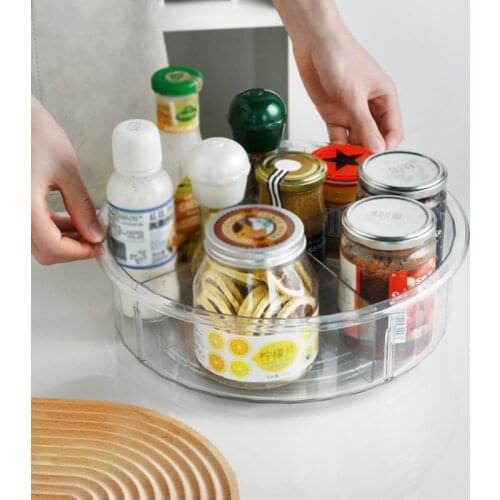 9/12 Inch Round Clear 360 Rotation Cabinet Organizer with Dividers Turntable Plastic Food Storage Container Spice Rack for Kitch