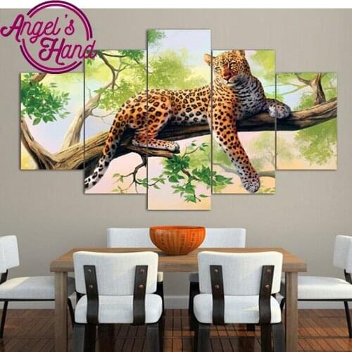 Diamond painting 5 pcs diamond embroidery leopard full square diamond mosaic embroidery with rhinestone painting home decoration