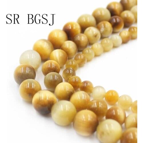 Free Shipping 6mm 8mm 10mm Round Gold Tiger Eye Loose Gems Natural Stone Loose Beads Strand Wholesale 15"