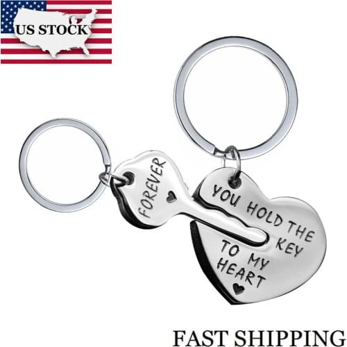 US STOCK Uloveido 2Pcs Keychain for Men and Women "You hold the key to my heart Forever" Keychains Stainless Steel Keyring SN150