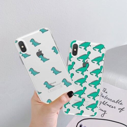 Cute Dinosaur Phone Case for iPhone 12 11 Pro SE 2020 XS Max XR Cases Soft Clear TPU Protective Back Cover For iPhone 7 8 6 plus
