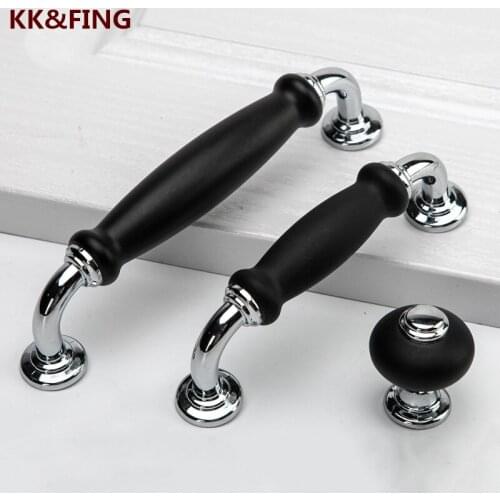 KK&FING Black Chrome Ceramics Handles Zinc Alloy Wardrobe Cabinet handles Drawer Knobs Kitchen Bedroom Black Cabinet Hardware