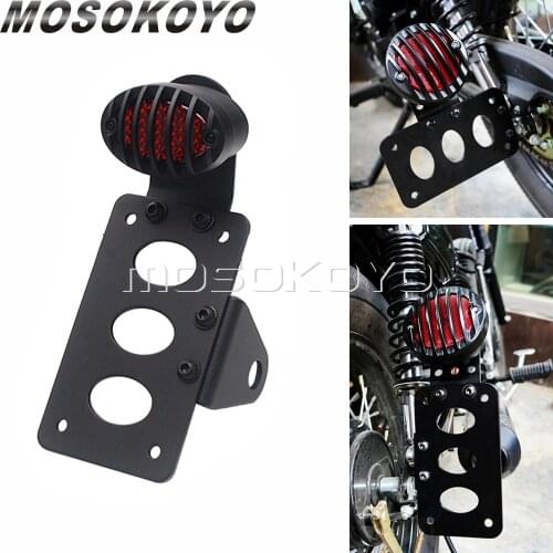 Black Grill License Plate Bracket LED Taillights Motorcycle Street Bike Retro Side Mount Tail Light For Harley Sportster Bobber