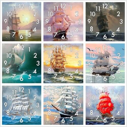 Dpsprue Full Diamond Painting Cross Stitch With Clock Mechanism Mosaic 5D Diy Square Round Ship Scenery 3d Embroidery Gift HG128