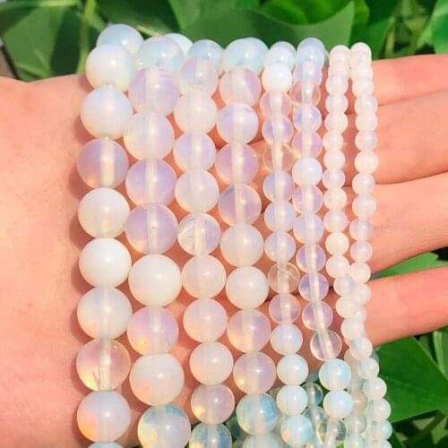 4/6/8/10/12mm Natural Stone Smooth White Opalite Quartzs Stone Round Loose Beads 15" Strand For Jewellery Making Bracelet