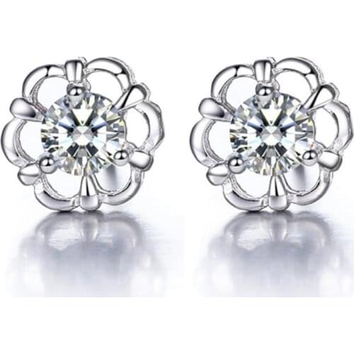 KOFSAC New White Purple Zircon Crystal Stud Earrings For Women 925 Sterling Silver Plum Blossom Earring Fine Jewelry Brincos