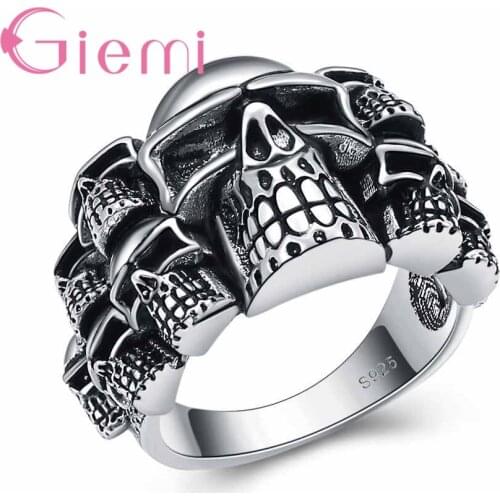 925 Sterling Silver Personality Cool Skull Shape Ring Anniversary Travel Shopping With Clothes Accessories and CZ