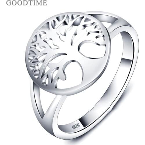 Fashion Ring For Women 925 Sterling Silver Luck Tree Ring Anniversary Jewelry For Girl Party Dress Up Vintage Glossy Ring
