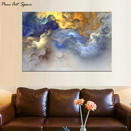 Colorful Golden Blue Abstract Art Painting Custom Print Artwork Modern Picture Painting Canvas Wall Art for Living Room Decor