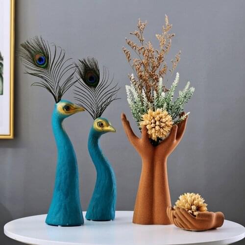Creative Blue Peacock Ceramic Vase Decorative Crafts Flower Vases Hydroponic Dried Flowers Flowerpot For Home Wedding Decoration
