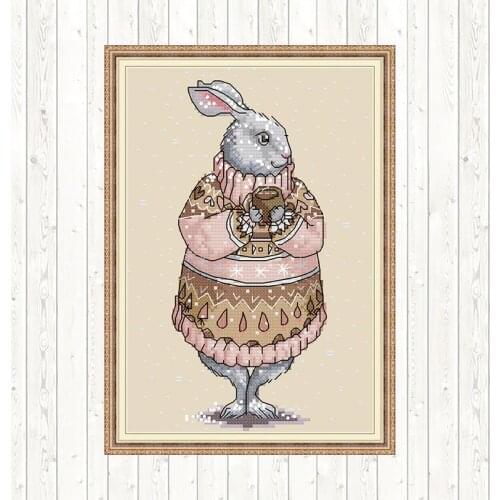 DMC Cross-stitch Set Rabbit Patterns 14CT 11CT Counted Cross Stitch Needlework Printed Water-soluble Canvas for Embroidery Kit