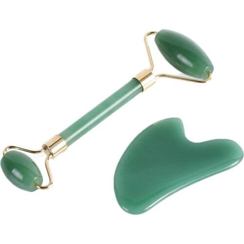 Natural Green Dongling Jade Roller Massager Scraper Set Beauty and Health Finger Scraper Set