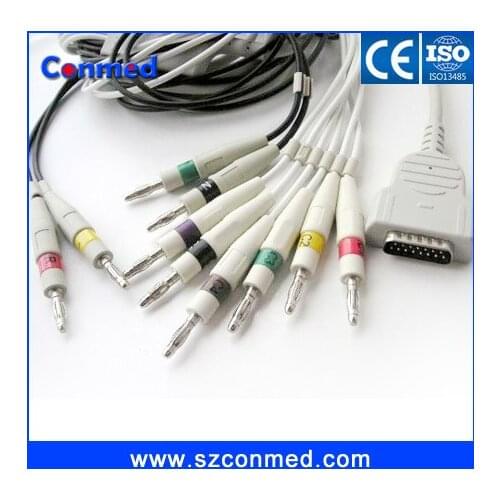 Compatibe New GE-marquette 10-leads GE EKG Cable With IEC/ Banana 4.0 plug, 3.5M with CE approved MicroSmart,500/1100,1200/1200
