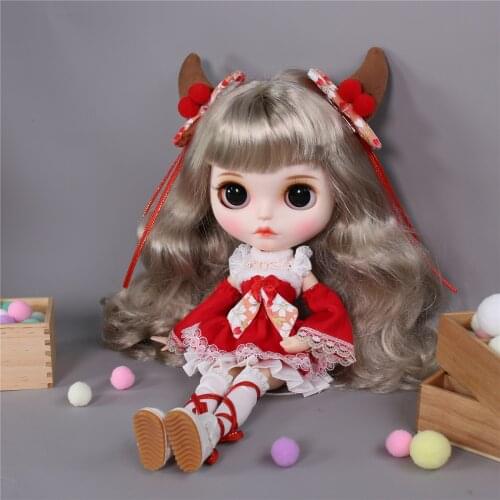 ICY DBS Blyth doll New Year outfits Christmas clothes red dress white stocking hairpin