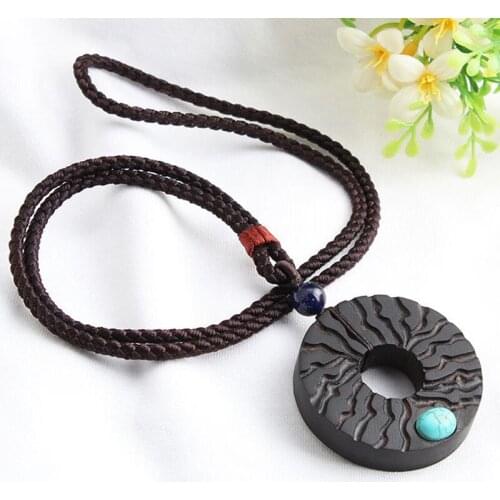 Retro Ethnic Ebony Pendant Necklace for Women and Girls Long Sweater Chain Jewelry Souvenir Gifts