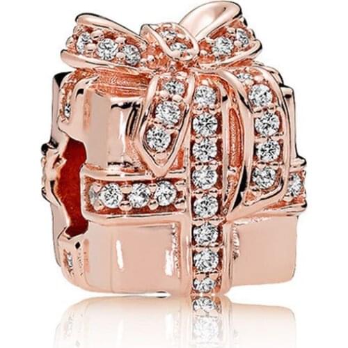 Authentic 925 Sterling Silver Beads New Rose Gold Creative Gift Box Beaded Fit Original Pandora Bracelet For Women Diy Jewelry