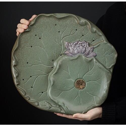 Tea Tray Japanese Gilding Iron Glaze Ceramic Tea Tray Water Storage and Drainage Dual-Purpose Bamboo Tea Tray Saucer Tea Table