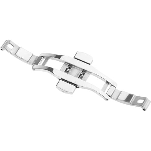 Deployment Clasp Buckle - Brushed Stainless Steel Butterfly With Polished Push Button Release Mechanism 25mm