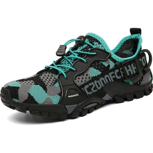 Plus Size 36-47 Couple Camo Aqua Shoes Mesh Breathable Hollow Out Upstream Outdoor Walking Casual Shoes Sneakers for Unisex