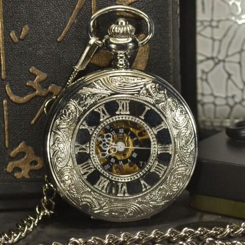 TIEDAN Steampunk Luxury Sport Antique Skeleton Mechanical Pocket Watch Men Chain Necklace Antique Casual Pocket & Fob Watches