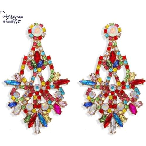 Dvacaman Wedding Bridal Colorful Crystal Large Statement Earrings Women Handmade Rhinestone Dangle Drop Earrings Baroque jewelry