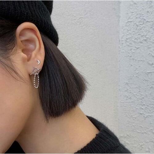 Stud Earrings Chain Tassel Star Moon For Women Asymmetrical Geometric Fashion Cute New Trend Design Hot Sale Lady Jewelry Gift