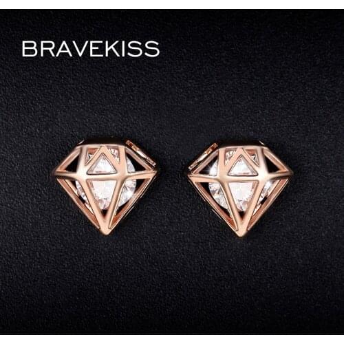 BRAVEKISS cute big crystal stud earrings ear piercing studs earing zircon v cage earring for women ear jewelry brincos BUE0253