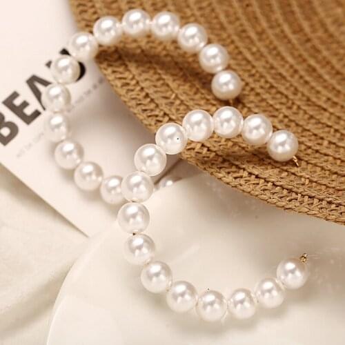 Women Elegant Oversized White Pearl Luxury Round Hoop Earrings 2021 Wedding Fashion Jewelry Accessories Geometry Earrings