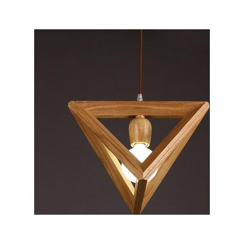 Nordic Triangle Pyramid Geometric LED Solid Wood Suspension Luminaire Hanging Light Pendant Lamps for Dining Office Home Decor