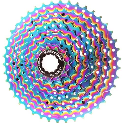 SMLLOW MTB Colorful Cassette Freewheel 9 Speed 11-13-16-20-24-28-32-36-42T Chrome-Molybdenum Steel Flywheel Rainbow Chain Parts