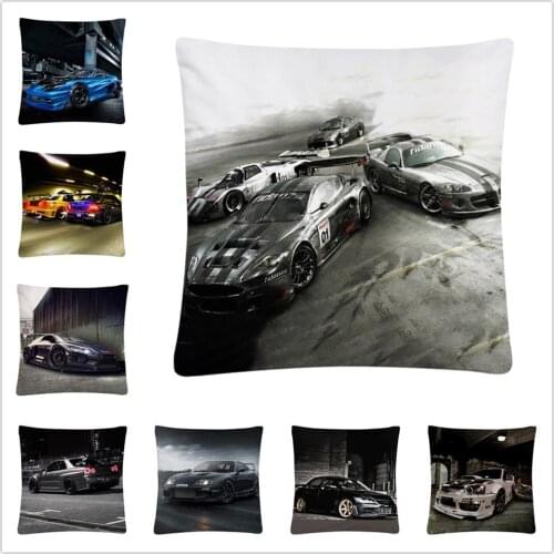 Super Cool Modified Car Pattern Soft Short Plush Cushion Cover Pillow Case for Home Sofa Car Decor Pillowcase 45X45cm