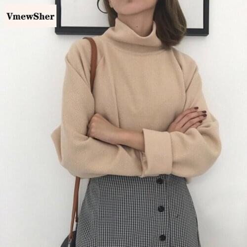 VmewSher New Turtleneck Sweater Autumn Winter Knitted Jumper Women Tops Casual Loose Long Sleeve Thin Elegant Pullovers Fashion
