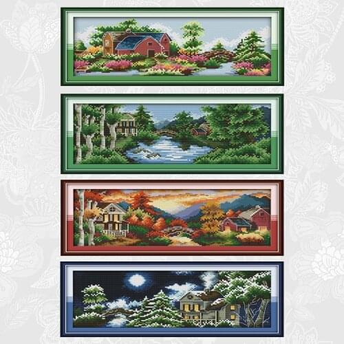 Four Seasons Castle Cross-stitch kits Printed Canvas DIY Handmade Counted Embroidery Home Decoration Painting Needlework